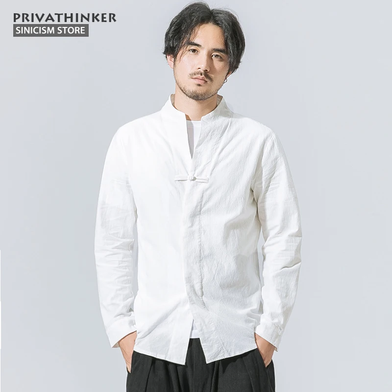 Sinicism Store большие размеры хлопковые льняные рубашки мужские с длинными рукавами