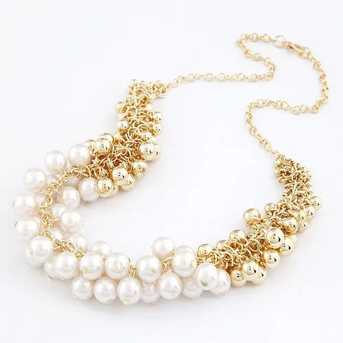 white necklace ZHINI Новое модное ожерелье воротник ожерелья с искусственным жемчугом и кулоны трендовые жемчужные бусы чокер с массивной цепью массивное ожерелье - Окраска металла: white necklace
