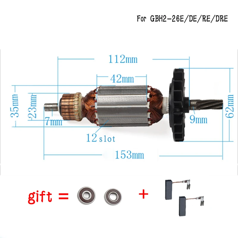 

AC220V-240V Armature Rotor Anchor Motor for BOSCH GBH2-26 GBH2-26E/RE/DE GBH2-26DRE GBH2-26DFR GBH2600