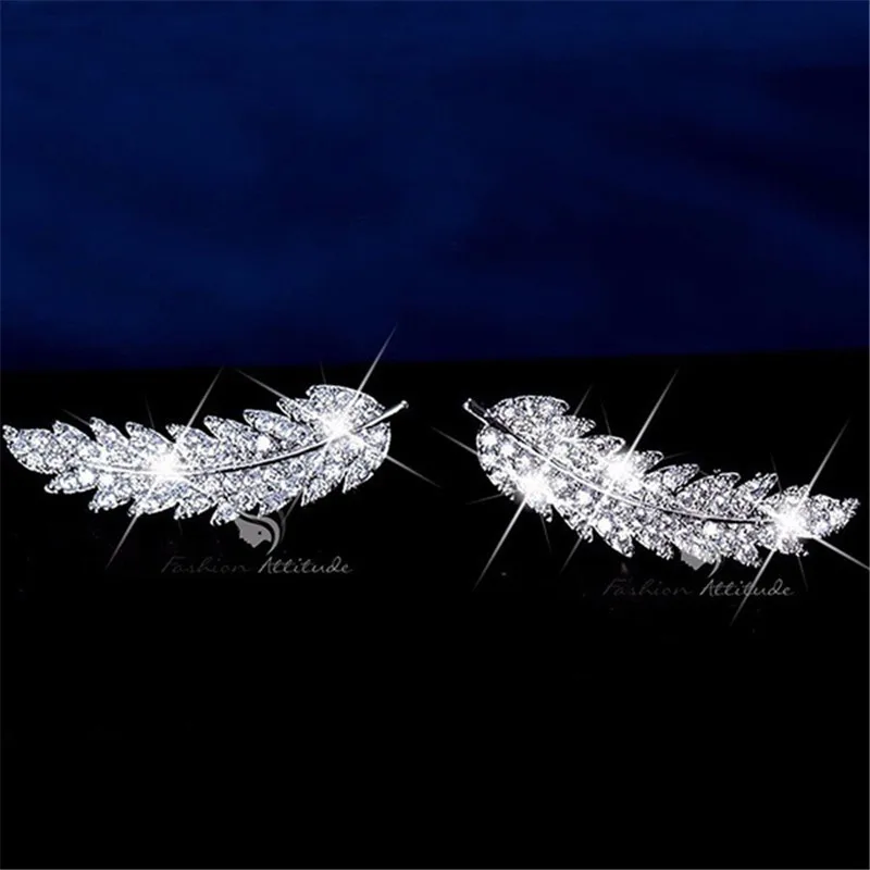Feather Shape Drop Earrring Pave AAAAA cz Real 925 sterling silver Statement Party Wedding Dangle Earrings for women Ear Jewelry | Украшения