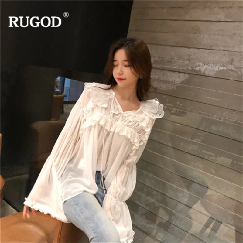RUGOD 2018 Женские топы и блузки в Корейском стиле элегантные кружевные лоскутные