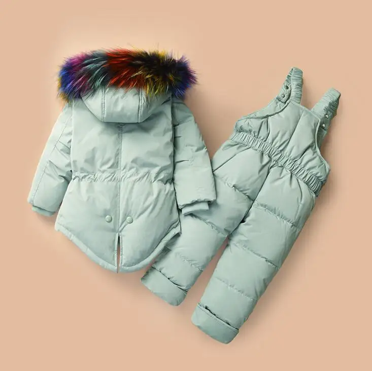 

2018 Russian winter children's snow-proof clothing set warm duck down jacket suitable for baby girl coat snow wear fur collar