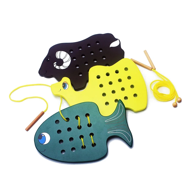 Монтессори развивающие игрушки рыбы/верблюда/Овцы Threading Board ручная работа линия