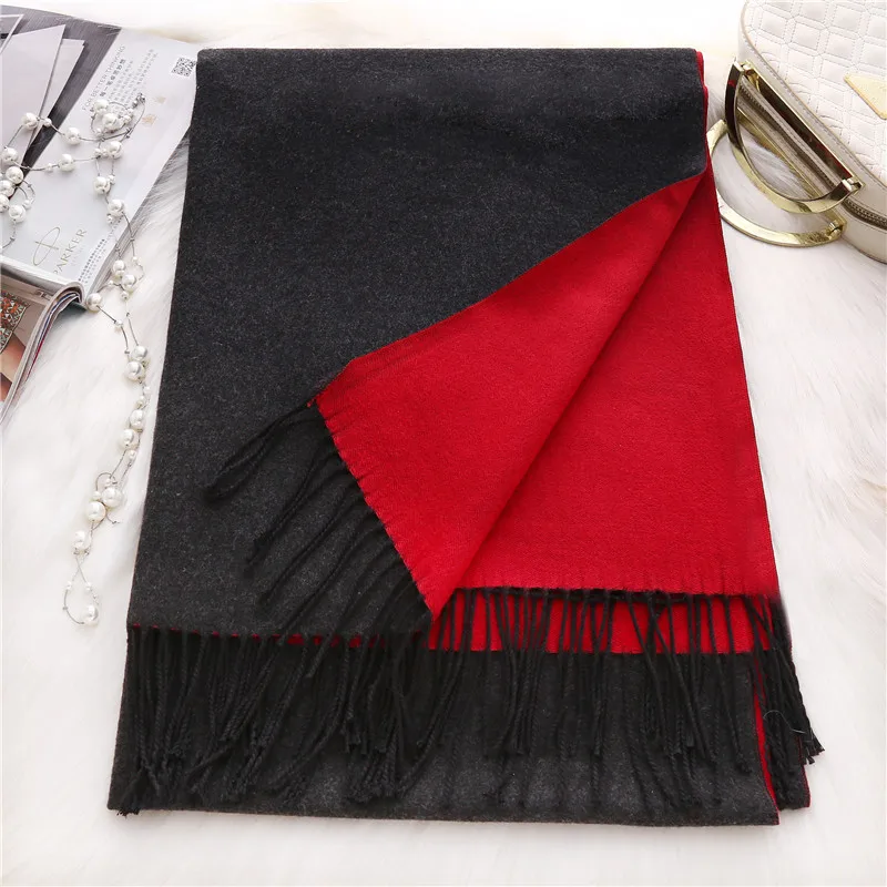 Dark gray red Зимние женские снуды, двухсторонний кашемировый шарф, шаль, палантин, палантины, осенние женские пашмины, одеяло, шарфы, пончо и накидки на шею - Цвет: Dark gray red