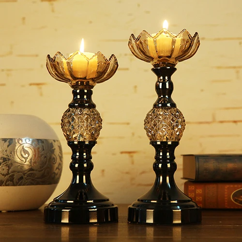 

European Model Room Furnishings Household Decorations Crystal Glass Candlesticks A Pair Of Hotel Counters