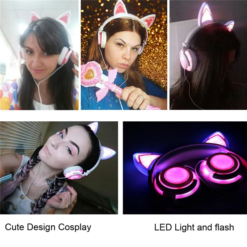 LIMSON Проводные Детские Наушники Cat Ear Headset Складные Стерео Светодиодный Мигает 3 5