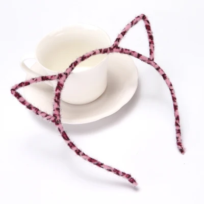 Стильный Пушистый головной убор с кошачьими ушками Леопардовый принт наголовный