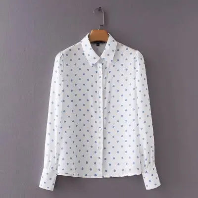 Za Весна Actumn для женщин вниз воротник в горошек блузы пуловер рубашка s Camisa