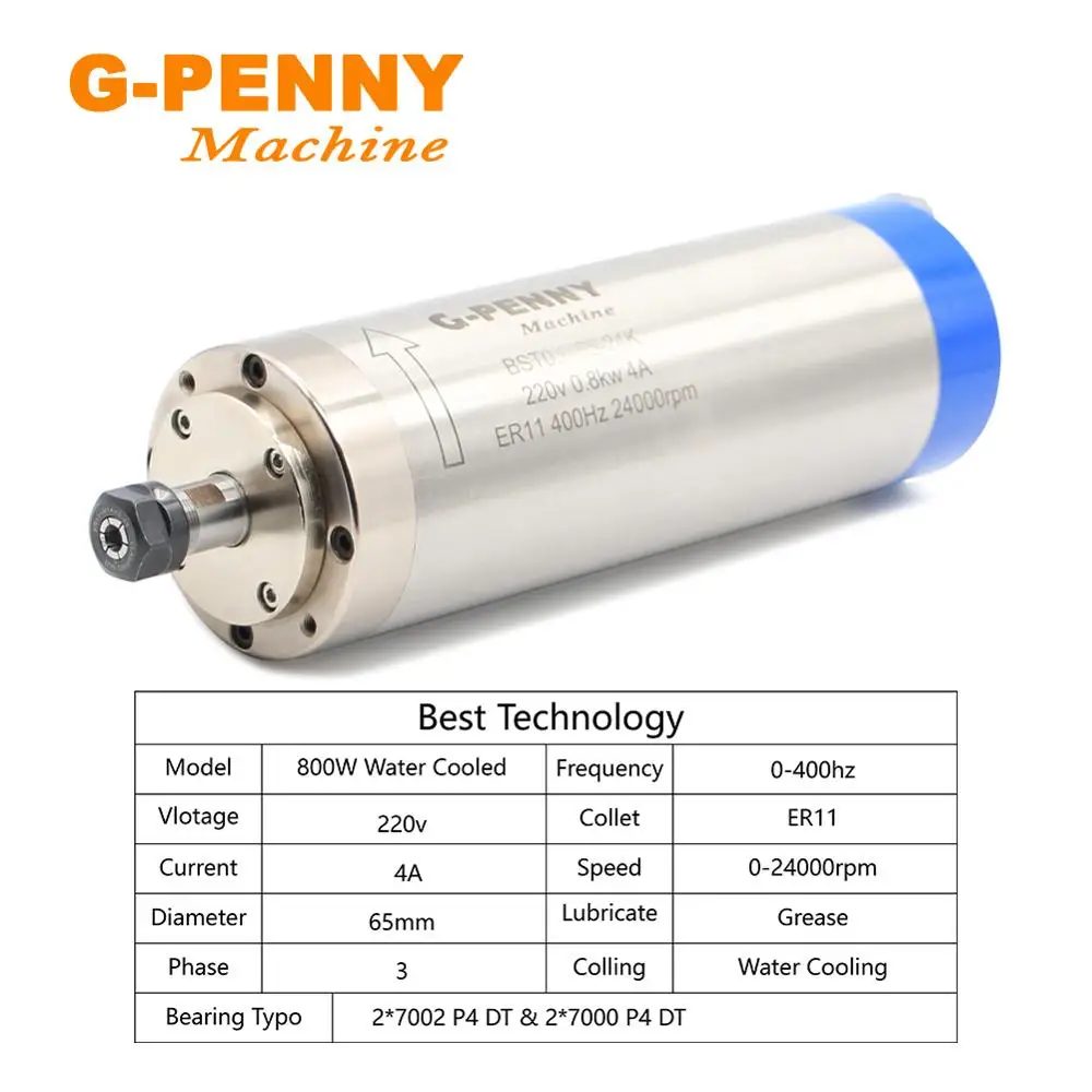 G-PENNY 110 В/220 В 800 Вт ЧПУ мотор шпинделя с водяным охлаждением 24000 об/мин 80X200 мм для фрезерного станка с ЧПУ деревообрабатывающий токарный станок
