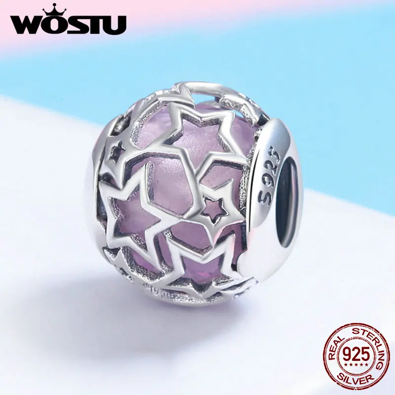 WOSTU модные новые 100% Стерлинговое Серебро 925 пробы Мерцающая звезда Красный