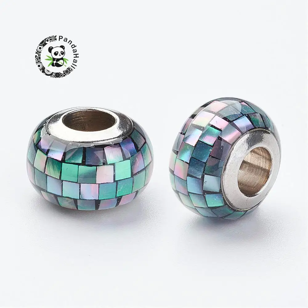Pandahall 12x8 мм 304 из нержавеющей стали, европейские хрустальные бусины с 5 мм ракушками и эмалью с большим отверстием, бусины для ювелирных изделий