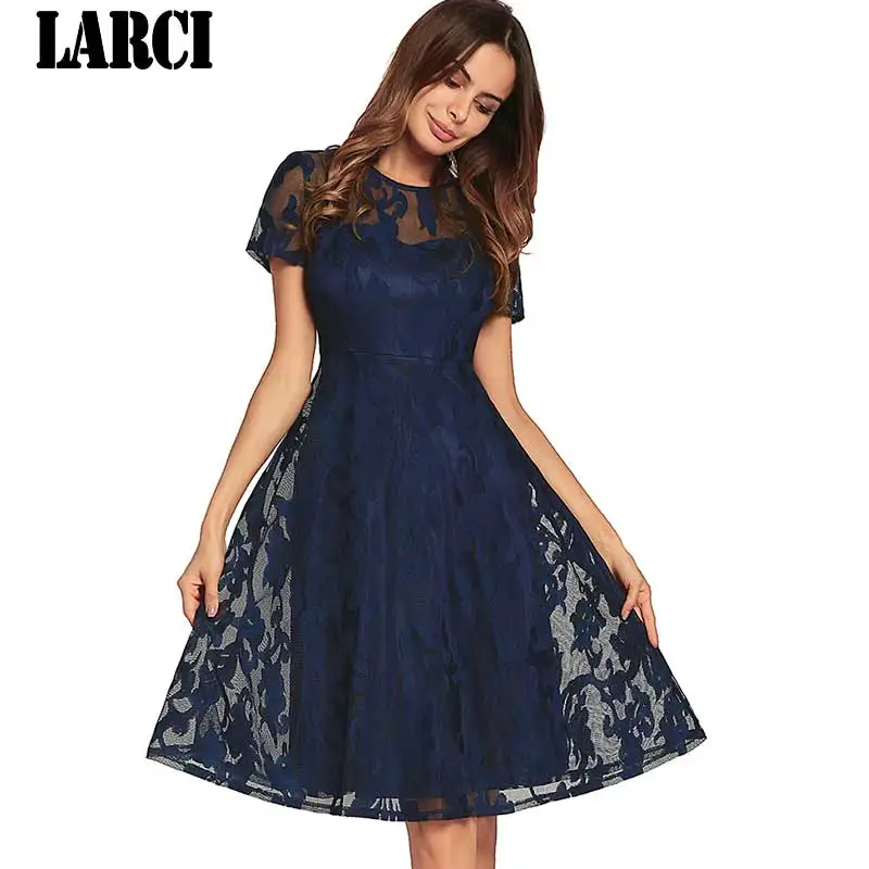 LARCI Винтаж Элегантный Вышивка цветочные кружева лоскутное vestidos плиссированные