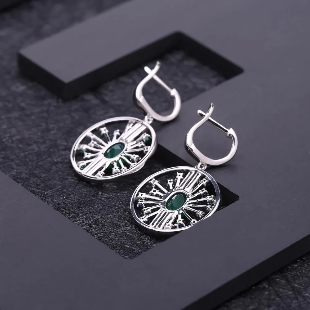 GEM'S BALLET 2.58Ct Natural Agate Gemstone Earrings 925 Sterling Sliver Vintage Palace Drop For Women Fine Jewelry | Украшения и