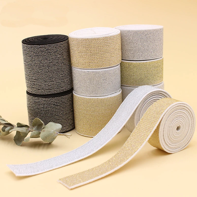 

10/15/25/40mm Gold Silk Silver Flat Elastic Bands Glitter Rubber Band DIY Garment Trousers Belt Clothing Sewing Accessories 1m