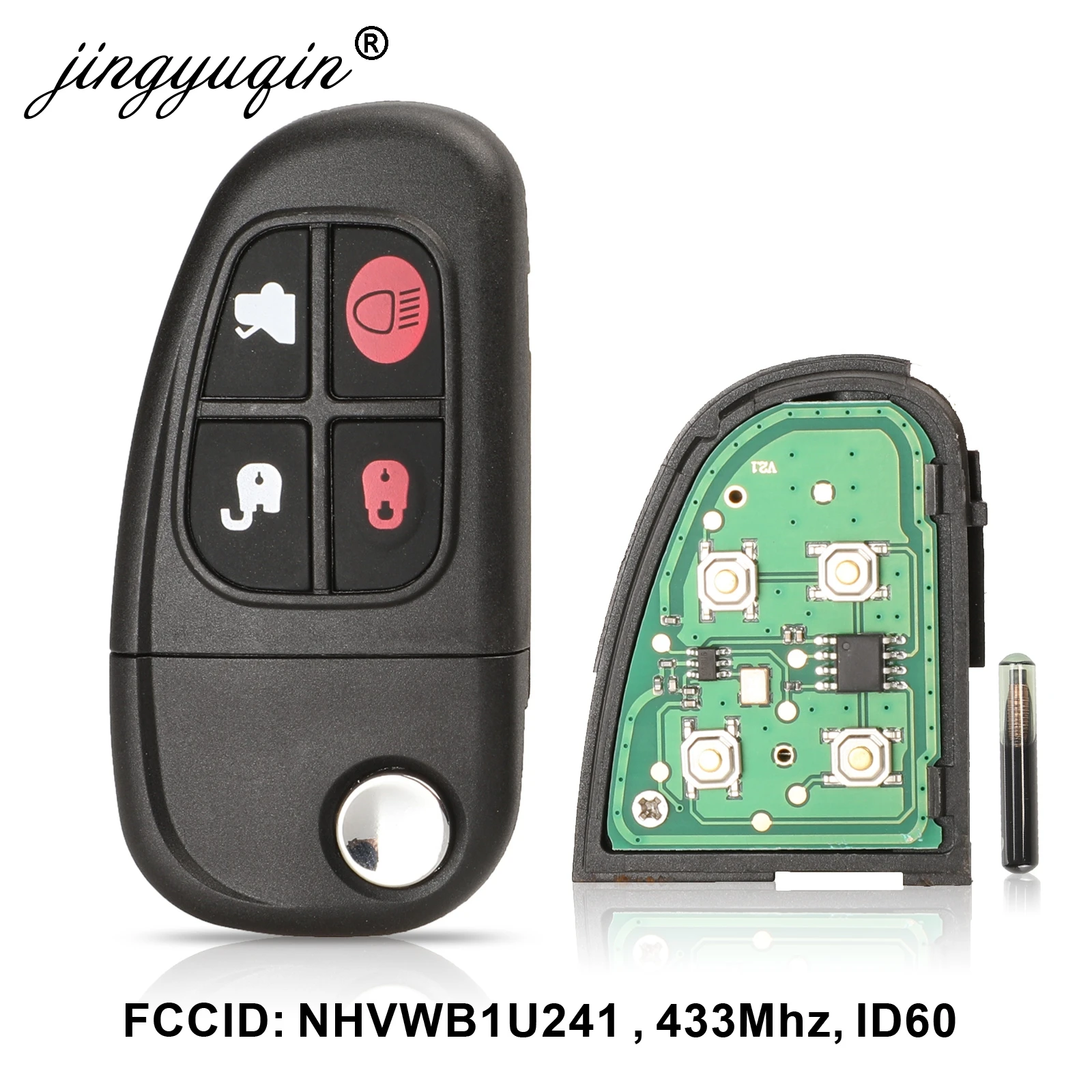 Пульт дистанционного управления jingyuqin 4 Bottons для Jaguar X Type S чип NHVWB1U241 2009 XJ XJR 2002 2008 433