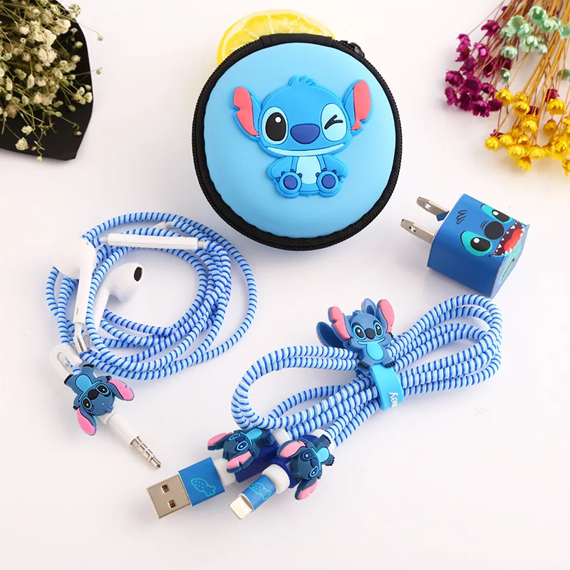 Новинка 2017 милый мультяшный USB кабель набор протекторов для наушников с кабелем