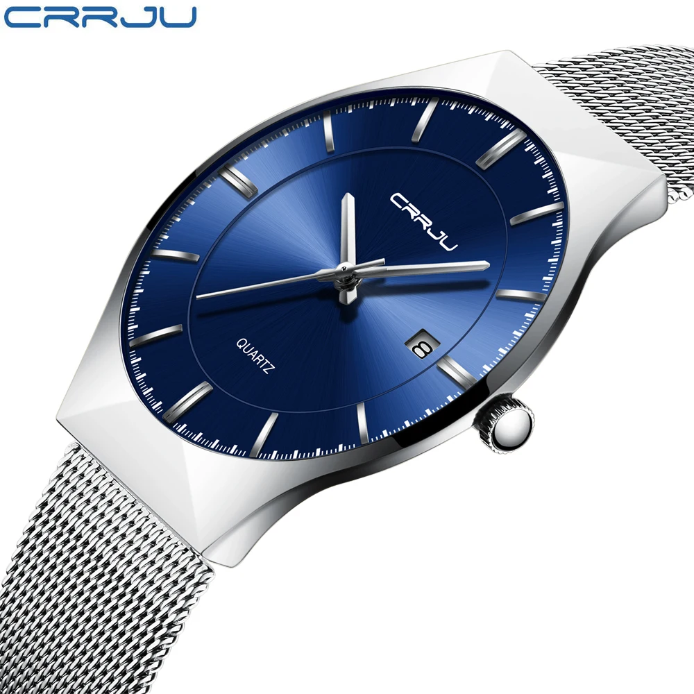 CRRJU Модные Простые Стильные Роскошные Брендовые Часы мужские из нержавеющей