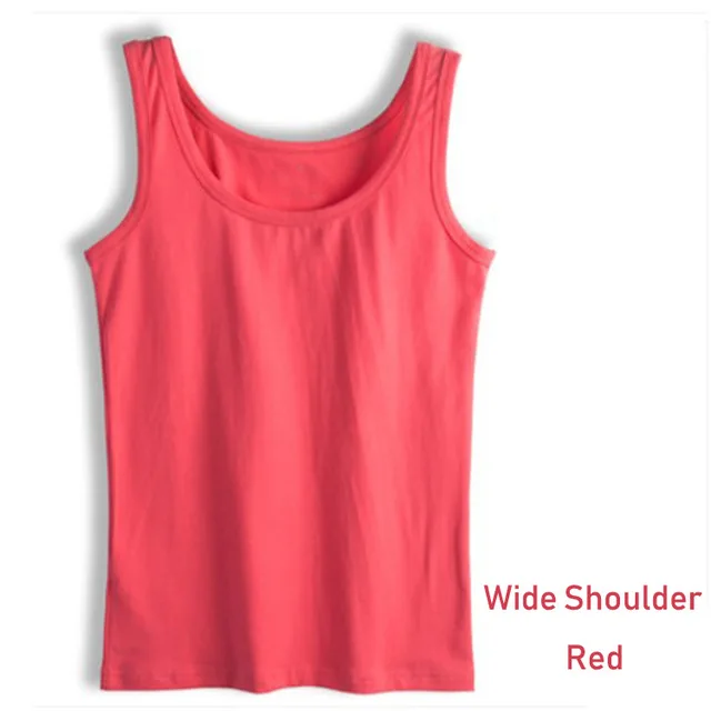 Wide Shoulder-Red Летний стиль, мягкий хлопок, Женская майка, для фитнеса, сексуальная, без рукавов, Спортивная футболка, элегантная, для девушек, облегающие футболки, уличная одежда, белые майки - Цвет: Wide Shoulder-Red