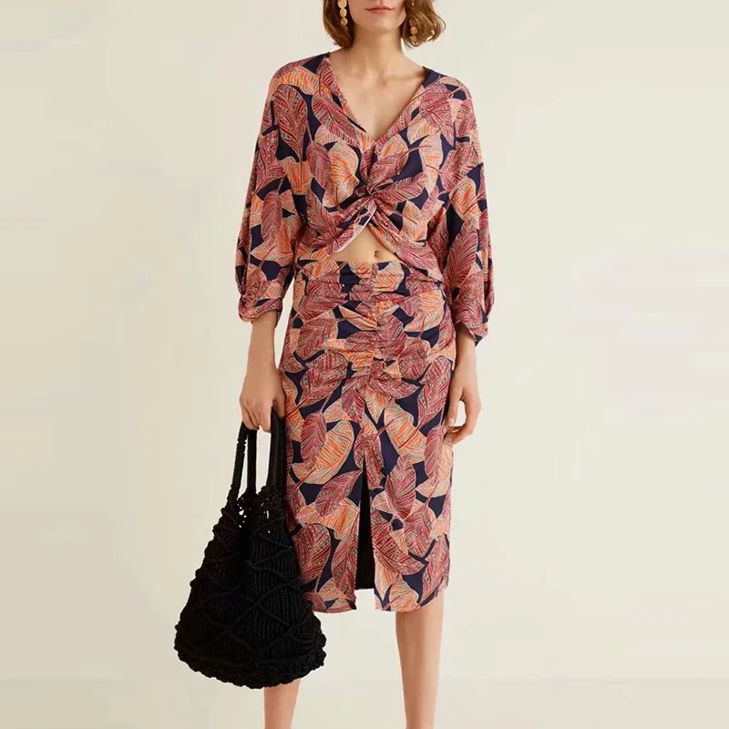 Женский свободный костюм Heydress винтажный с длинным рукавом юбка разрезом и