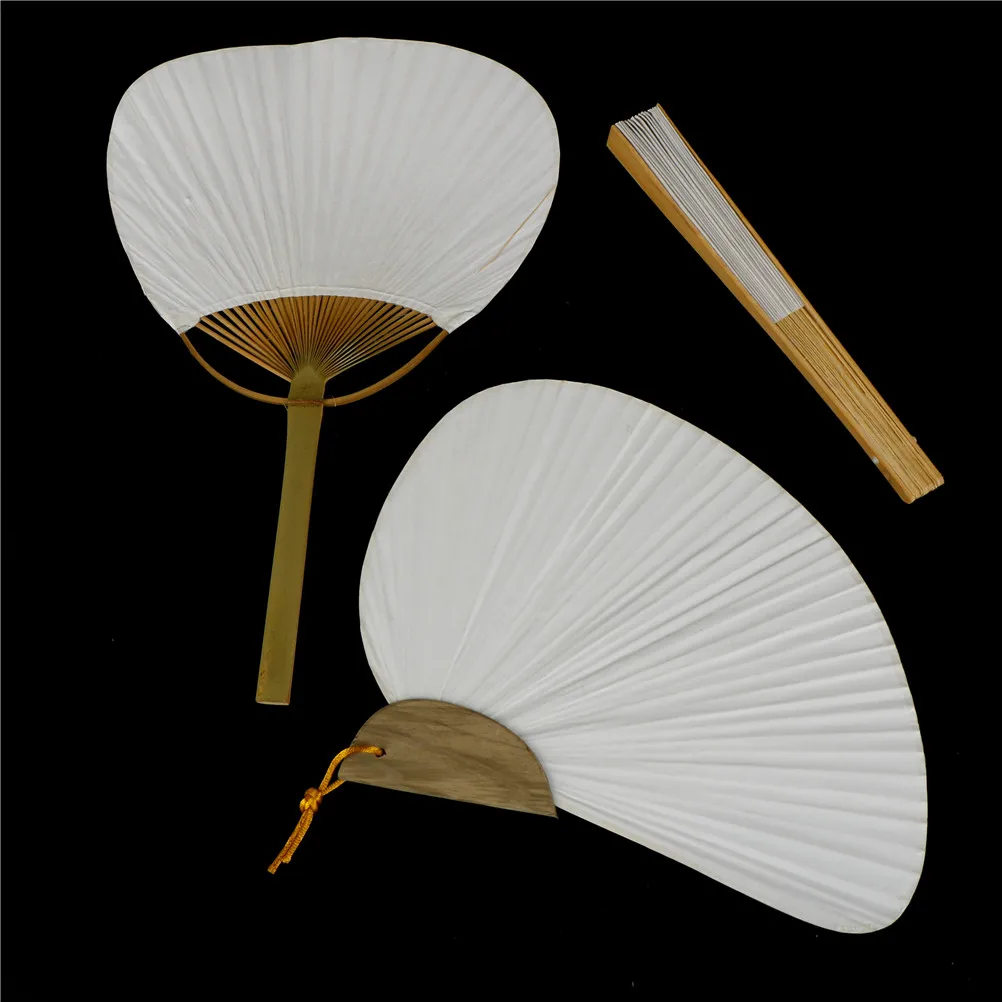White Folding Elegant Paper Bamboo And Paper Hand Fan Wedding Party Favors