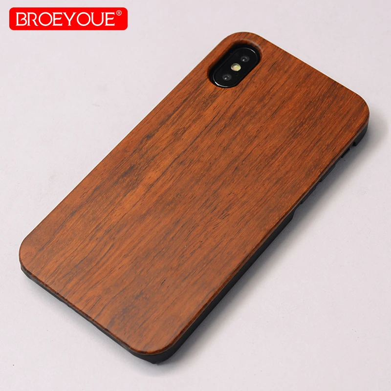 BROEYOUE Wood Case For iPhone X 7 8 Plus 6 6S Phone Covers PC Frame Wooden Back Carving Fundas 5S SE |