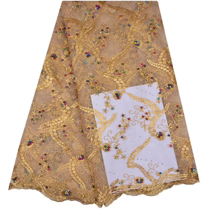 

Beaded French Net Lace Fabric 2018 Latest African Guipure Lace Fabric With Embroidery Mesh Tulle Cord Stones Lace Fabric 1135