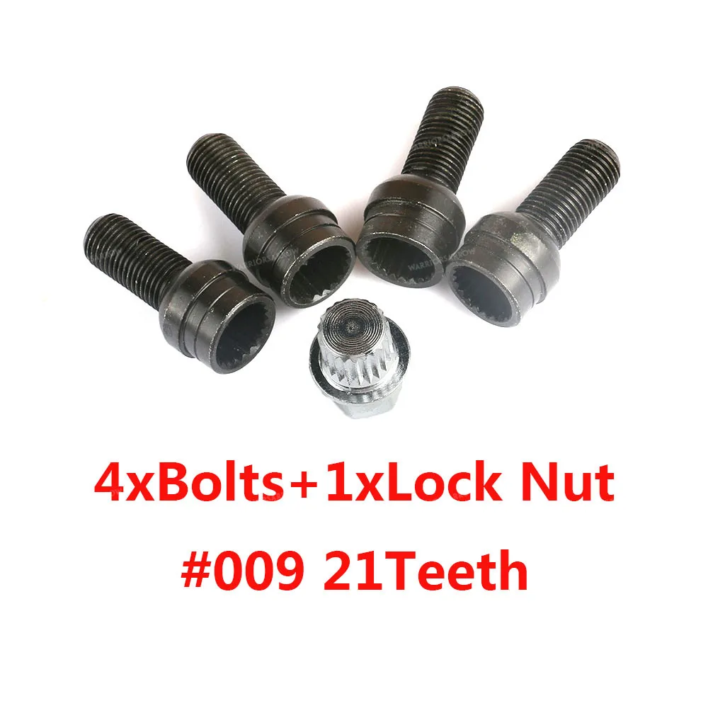4xBolts 1xLock Nut X5 набор Противоугонный колесный винт Болт замок гайка ключ адаптер 21 Зубы для Volkswagen Golf Passat для Audi A4 A6 A8 TT 8D0601139F 009 - Название цвета: 4xBolts 1xLock Nut