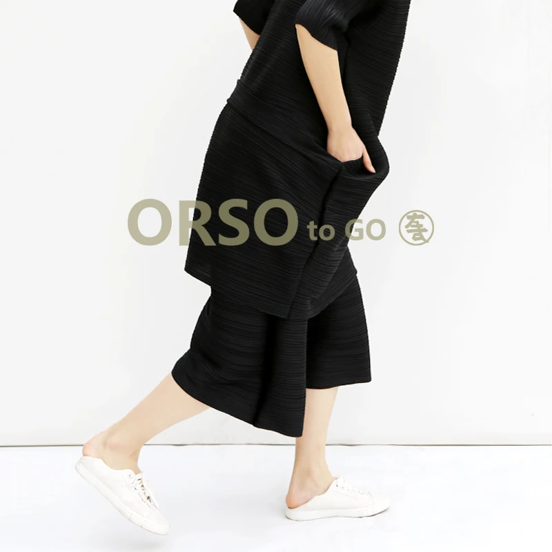 Changpleat Spring New Women Wide leg pants Miyak Pleated Fashion Design Loose Large Size Solid Elastic waist Female Pants Tide