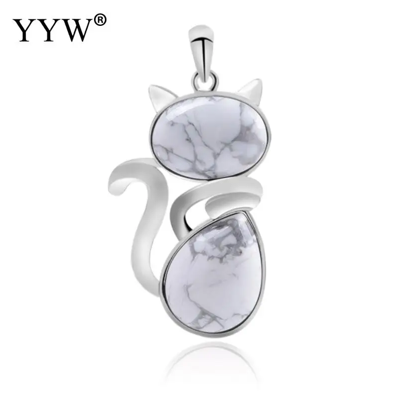 YYW кулон из натурального камня для женщин и девушек милый кот в форме рока розовый