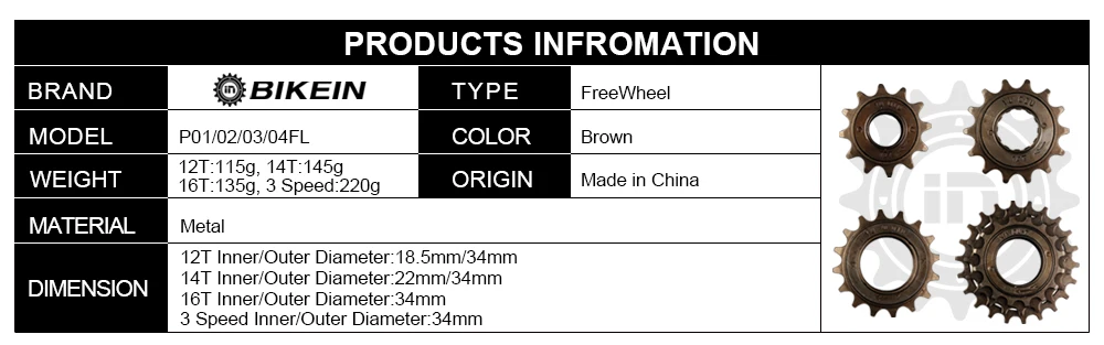 BIKEIN Односкоростной велосипед 12 T/14 T/16 T свободного хода 3 скорости 16 T/19 T/22 T маховик звездочки шестерни Велоспорт BMX односкоростной свободного хода