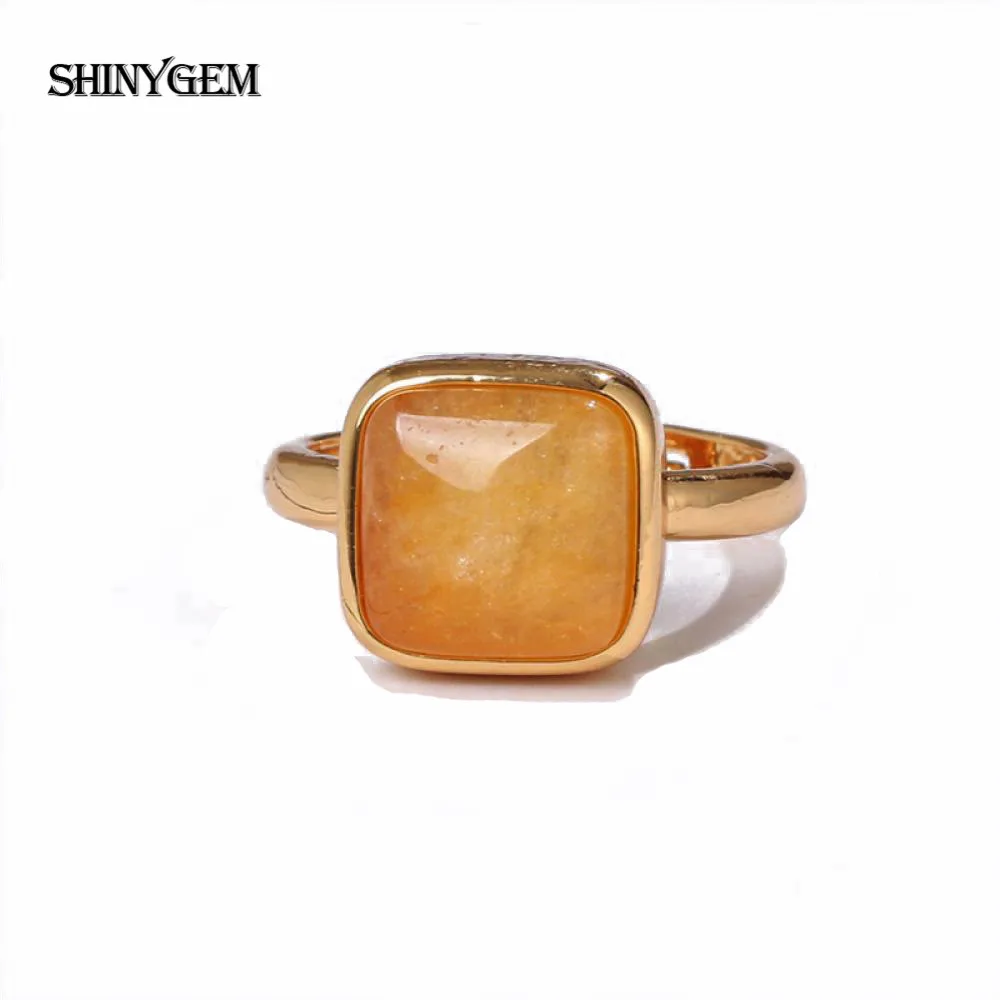 Модные кольца ShinyGem с квадратным/сердечком из натурального желтого камня золотым