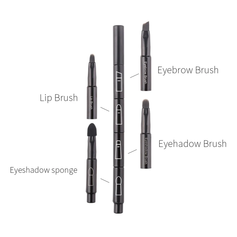 4 многофункционального макияжа Borstel Roestvrij Staal Telescope Handvat Rayon Borstel Houten Make-up Borstel Make-up Artiest