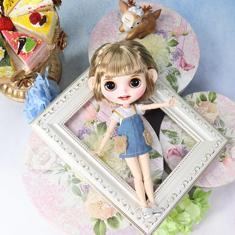 ICY blyth кукла матовое лицо белая кожа золото короткие прямые волосы костюм куклы с зубами губы брови 30 см DIY BJD SD подарок