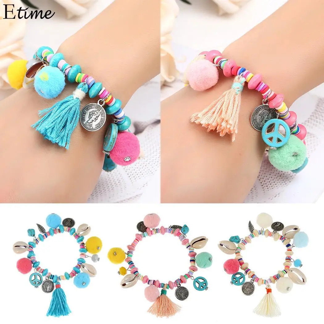 Fanala женские браслеты в виде ракушки браслет с кисточкой разноцветный плюш