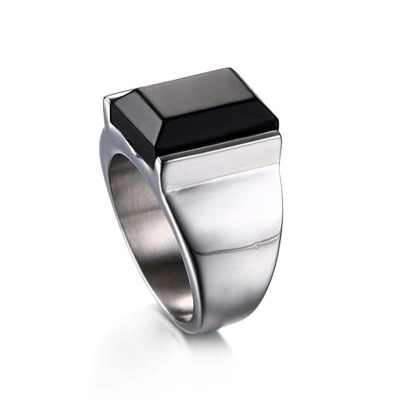 Steel-black Винтаж камень черный оникс Кольца Серебро Золото Нержавеющая Сталь Обручальное кольцо для мужчин никогда не выцветает Рок Мода Панк Квадратные ювелирные изделия кольца - Цвет основного камня: Steel-black