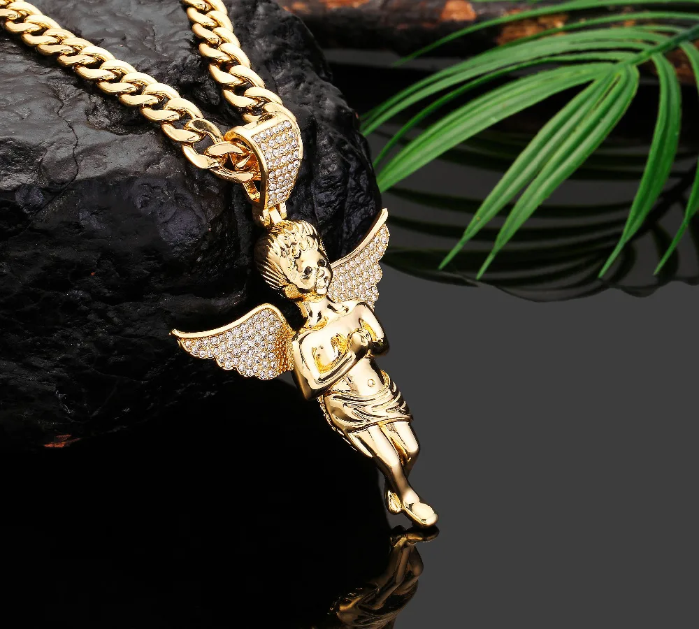 Модные ювелирные изделия ожерелье в стиле хип-хоп со льдом с подвеской ангела