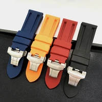 merjust 22mm 24mm black orange blue red silicone rubber whatchband for pam 44mm case watch strap with butterfly buckle engraving