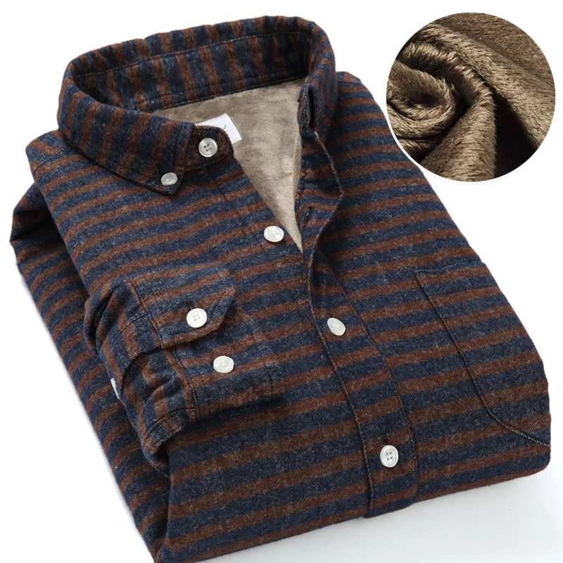 Теплая зимняя рубашка в полоску из 100% хлопка с длинным рукавом Повседневная