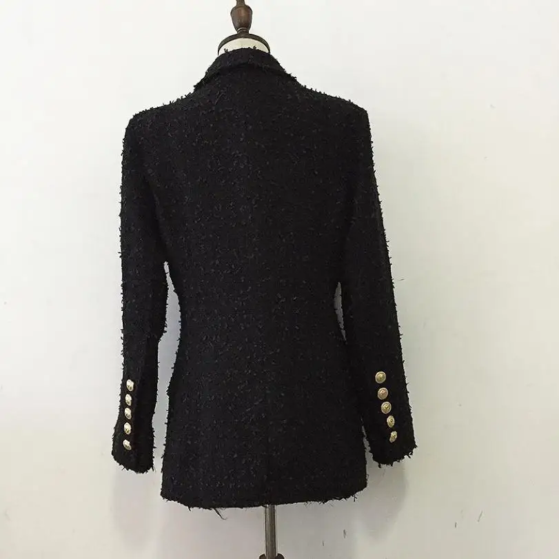 HIgh quality women blazer tweed jacket coat autumn fashion metal button double breasted lapel long sleeve elegant overcoat L1361 | Женская