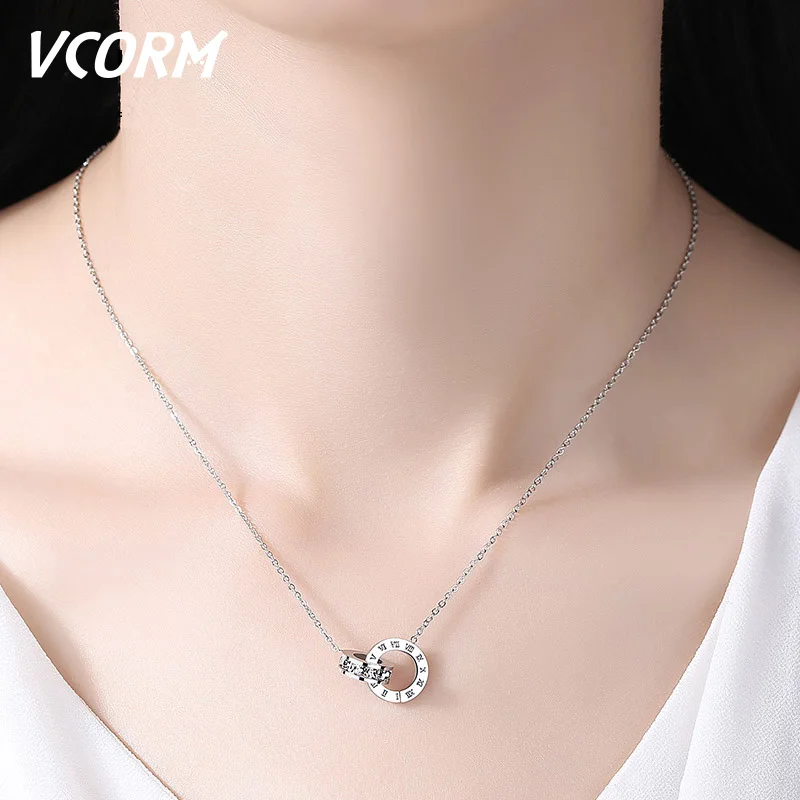 Модное милое ожерелье VCORM серебряного цвета с римскими цифрами и кристаллами для