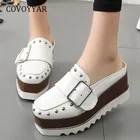 COVOYYAR 2021 женские тапочки с квадратным носком модная пряжка с ремешком на пятке женские сланцы на платформе женские туфли на высоком каблуке WSL630