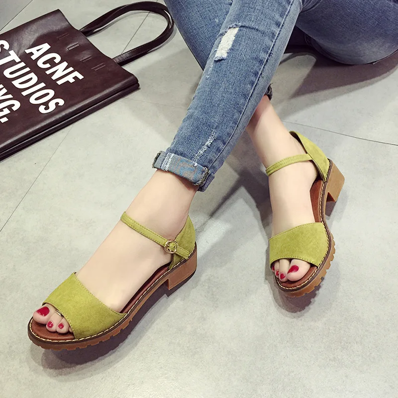 19SS/Новинка летние женские босоножки из говяжьей кожи на низком каблуке с