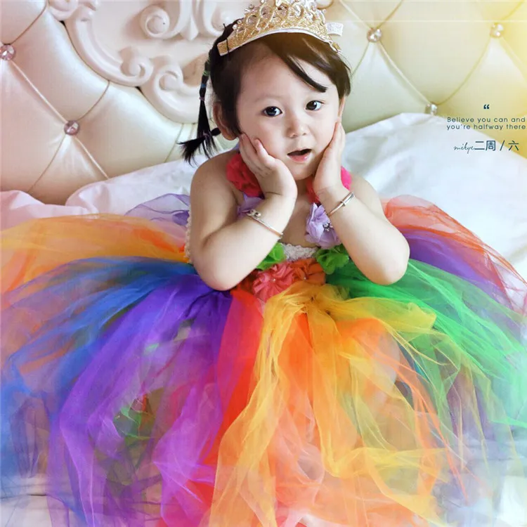 

Candy Rainbow Flower Girls Tutu Dress Princess Girl Tulle Dress Rainbow Boutique Girls Ball Gown Party/Wedding/Dance Dresses