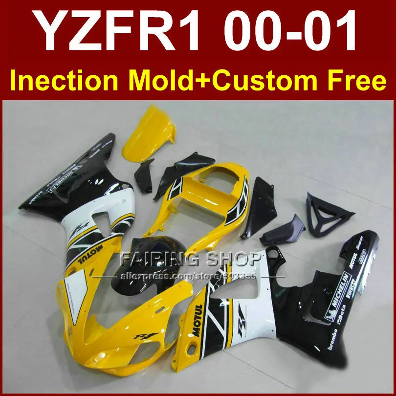 Желтый глянцевый черный Кузов для YAMAHA Обтекатели YZFR1 2000 2001 yzf 1000 YZF R1 00 01 ABS