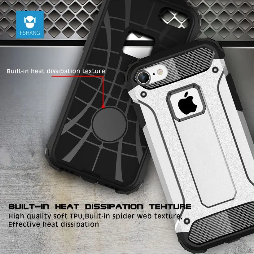 Fshang анти стук чехол для iPhone 6 S Plus 360 градусов тяжелых силиконовая pc phone case iphone плюс