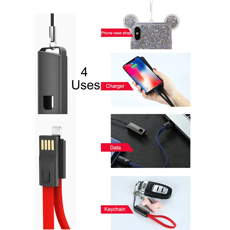 Брелок USB кабель ремешок для быстрой зарядки для iPhone 8 Micro usb type C зарядное устройство для телефона Зарядка Синхронизация данных короткий шнур USBC провод