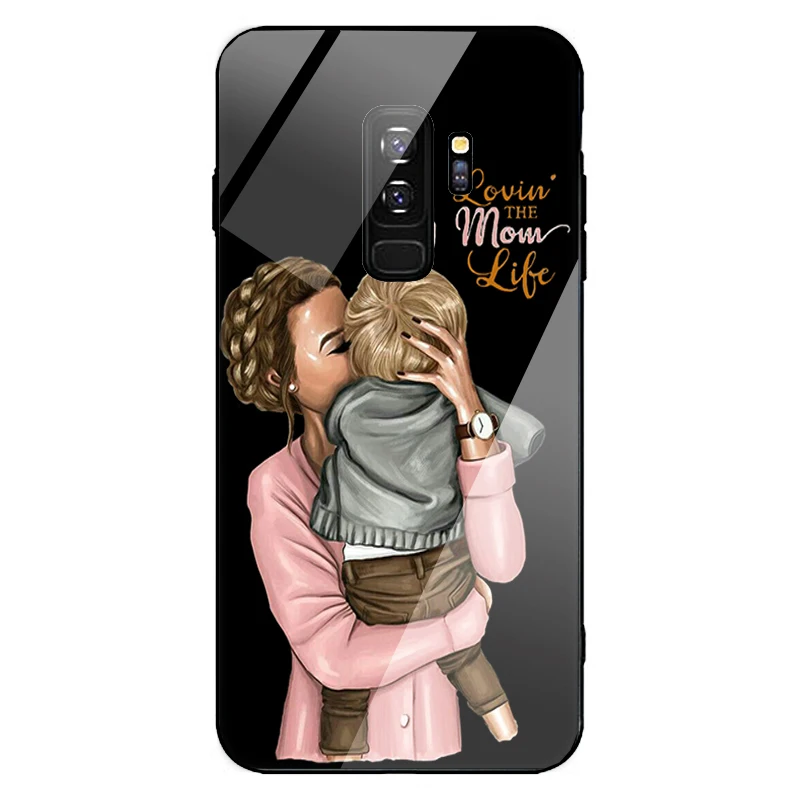 Baby Mouse Mama Super Mom Girl Phone Case For Samsung galaxy S10 S8 S9 plus note 9 8 black edge glass Family Cover Etui |