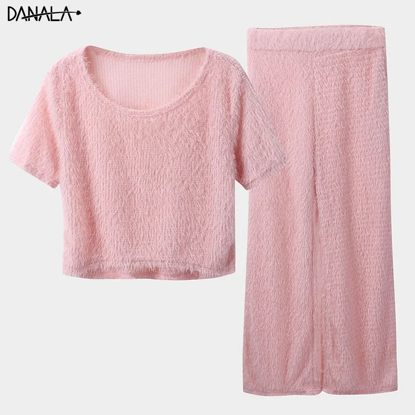 DANALA милый сексуальный женский пижамный комплект махровая теплая Пижама с