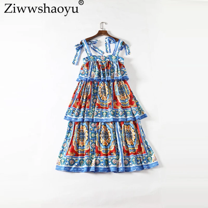 Ziwwshaoyu 5XL элегантное платье с оборками на бретельках без бретелек принтом