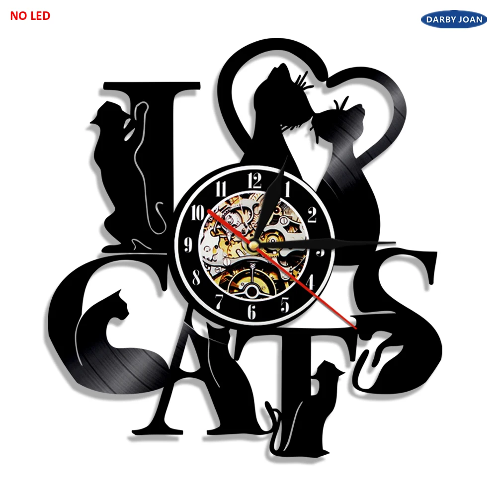 С надписью I Love Cats CD винил светодиодный светильник ing настенные часы интерьера